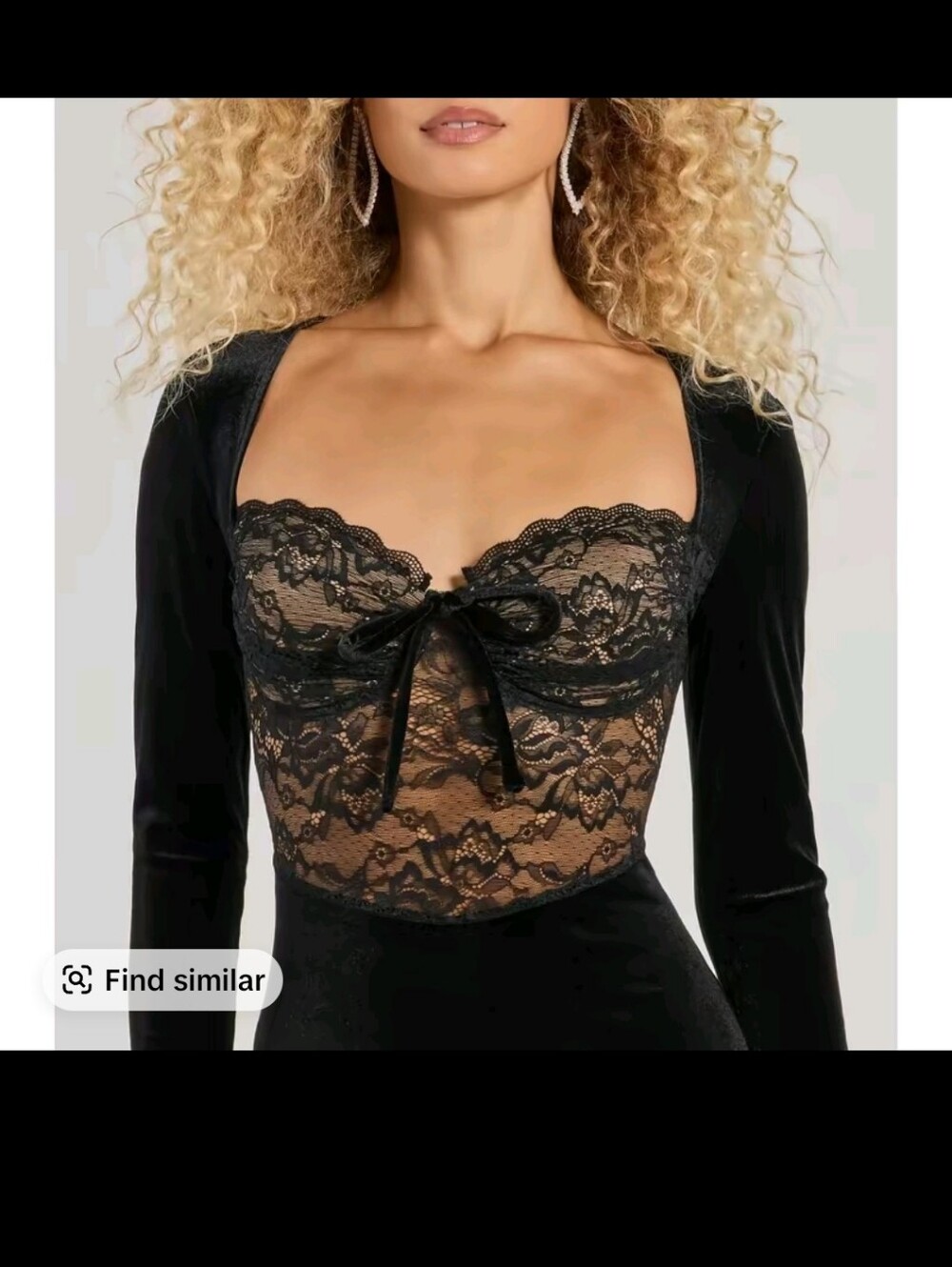 Windsor Black Velvet Long-Sleeve Lace Bustier Midi Dress Beautiful Worn Once